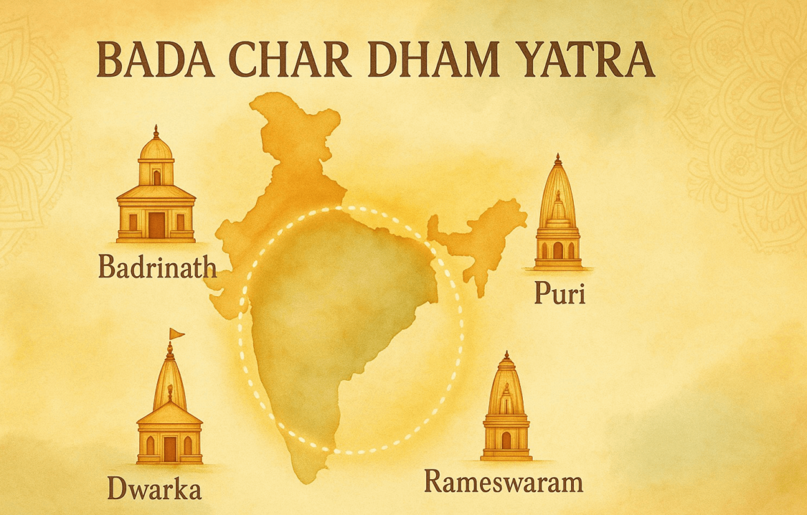 Char Dham Yatra map showing the route and major pilgrimage sites across India